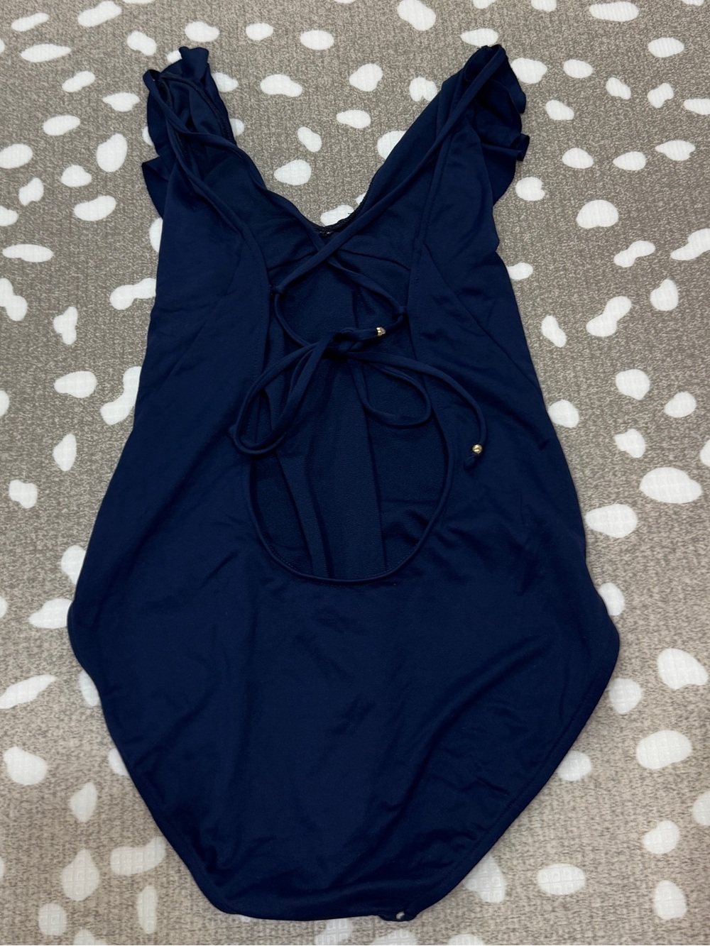 Polo Ralph Lauren double ruffle one-piece swimsuit navy deep V-neck criss cross - Picture 6 of 9